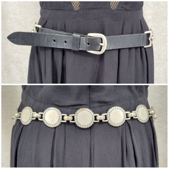 Fossil Vintage Italian Black Leather  and Silver Concho Coin Chain Women's Belt - Picture 11 of 14
